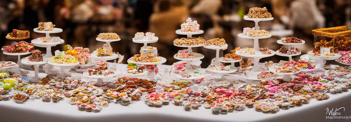 Prompt: a table with a white map full of sweets and bite sized deserts. highly detailed 8 k. intricate. nikon d 8 5 0 3 0 0 mm. award winning photography.