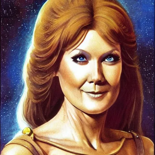 Image similar to marvellous enchanting beautiful anni - frid lyngstad in the style of jeff easley and michelangelo