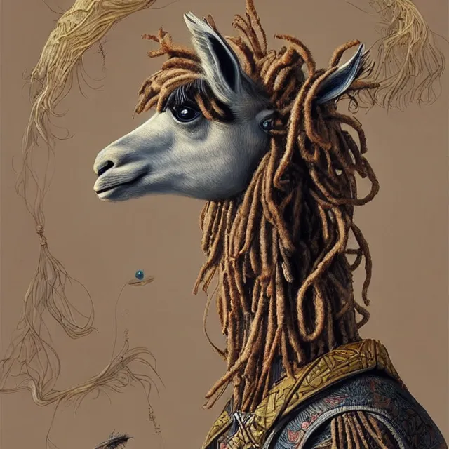 Image similar to llama with dreadlocks, by mandy jurgens, ernst haeckel, james jean, scifi