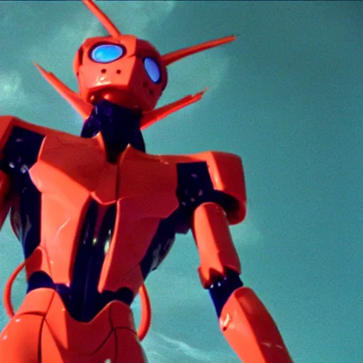 Image similar to movie still of a cyborg evangelion, cinematic composition, cinematic light, warm lighting criterion collection, by edgar wright