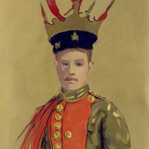 Prompt: soldier wearing a tutu and a crown drawn by monet