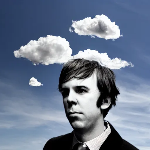 Image similar to clouds shaped like ben folds. blue sky, apophenia