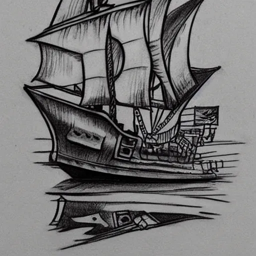 Image similar to realism tattoo design sketch of a pirate ship, in the style of Niki Norberg