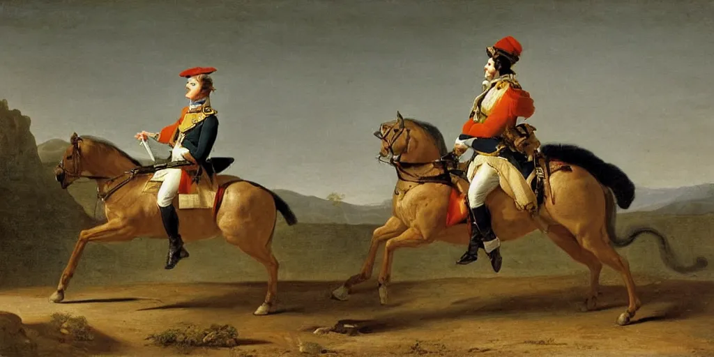 Image similar to a gerbil in military clothing riding a horse, by Jacques-Louis David