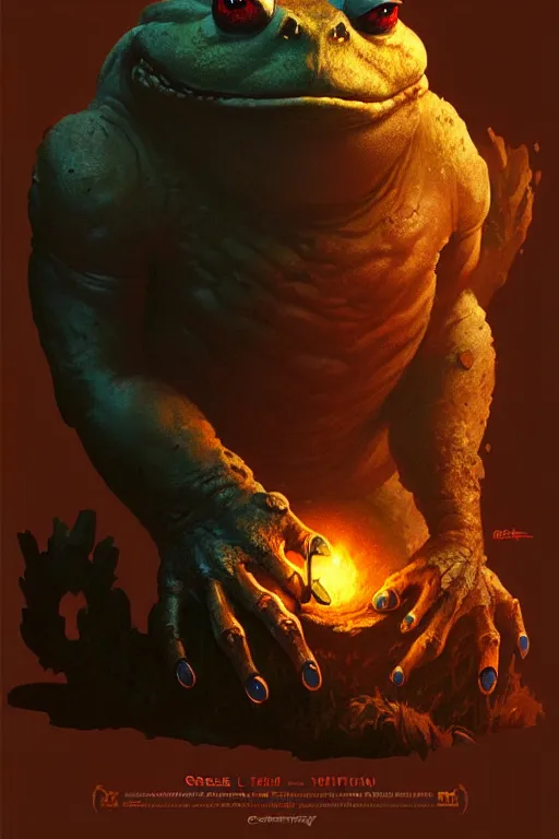 Prompt: greg rutkowski poster. toad golem