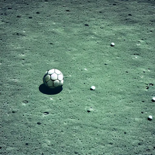 Image similar to a photography of a green soccer pitch on the moon, extreme long shot, realistic