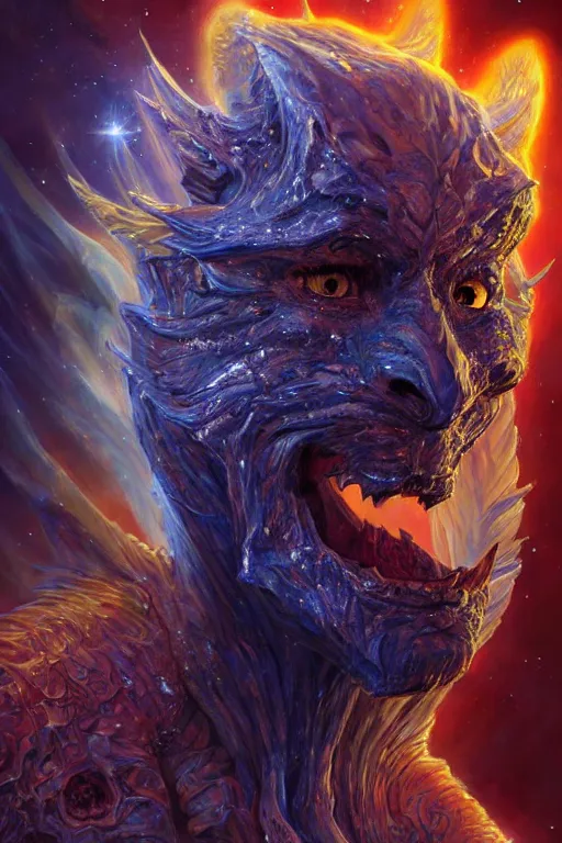 Prompt: beautiful oil painting with high detail of a wise Space ent(((((roaring))))) made of stars and plasma, hybrid from dungeons and dragons and art direction by James Cameron ;by artgerm; wayne reynolds art station; cinematic quality character render; low angle; ultra high quality model; production quality cinema model; roaring