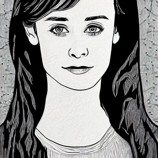 Image similar to portrait of young alexis bledel, line art, engraving illustration, woodcut illustration