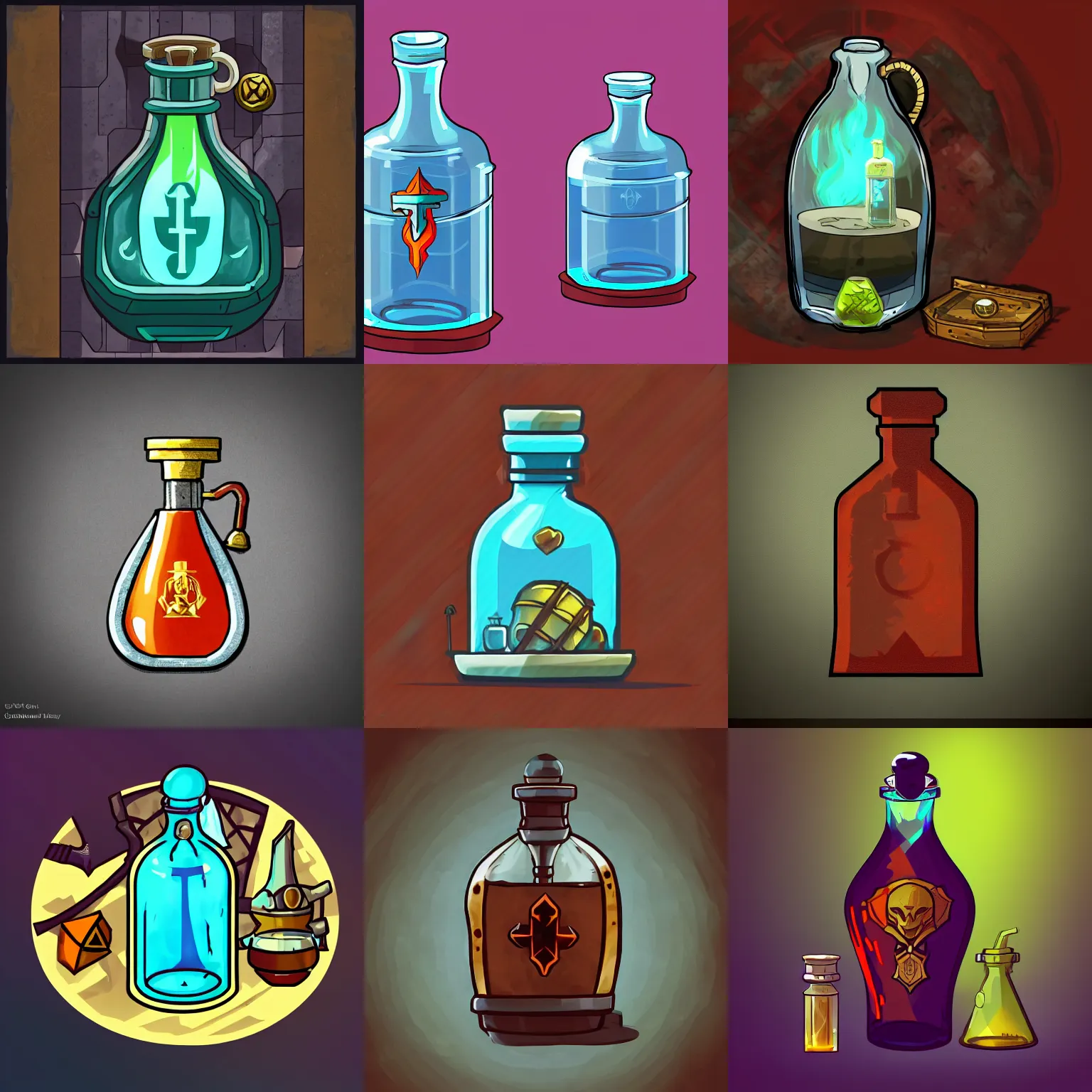 Prompt: an icon of a health potion in a glass flask , artstation, rpg, digital art, isometric, dark background, dark souls, the witcher 3, crusader kings, skyrim