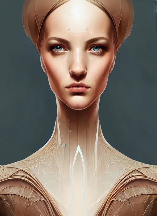 Image similar to symmetry!! portrait of female android, intricate, elegant, highly detailed, digital painting, artstation, concept art, smooth, sharp focus, illustration, art by fra angelico