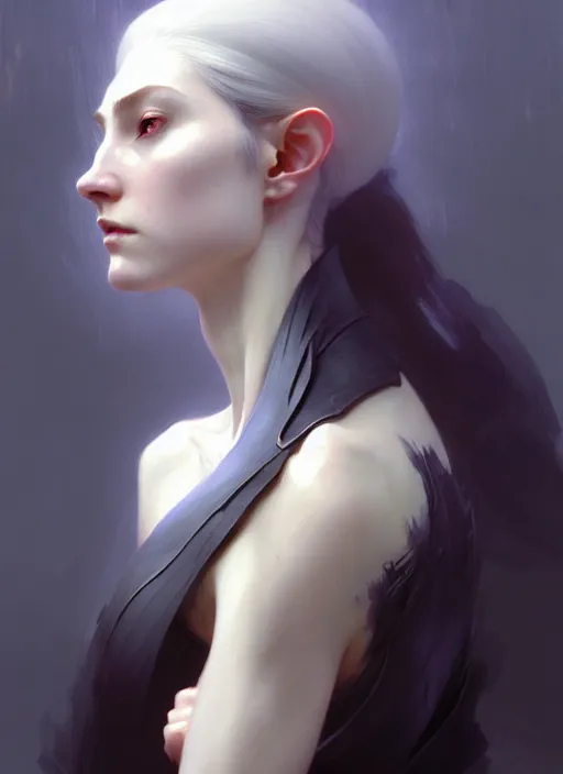 Prompt: character concept portrait of a female wizard with pale skin, dark vibe, intricate, elegant, digital painting, concept art, smooth, sharp focus, illustration, from Metal Gear, by Ruan Jia and Mandy Jurgens and William-Adolphe Bouguereau, Artgerm,