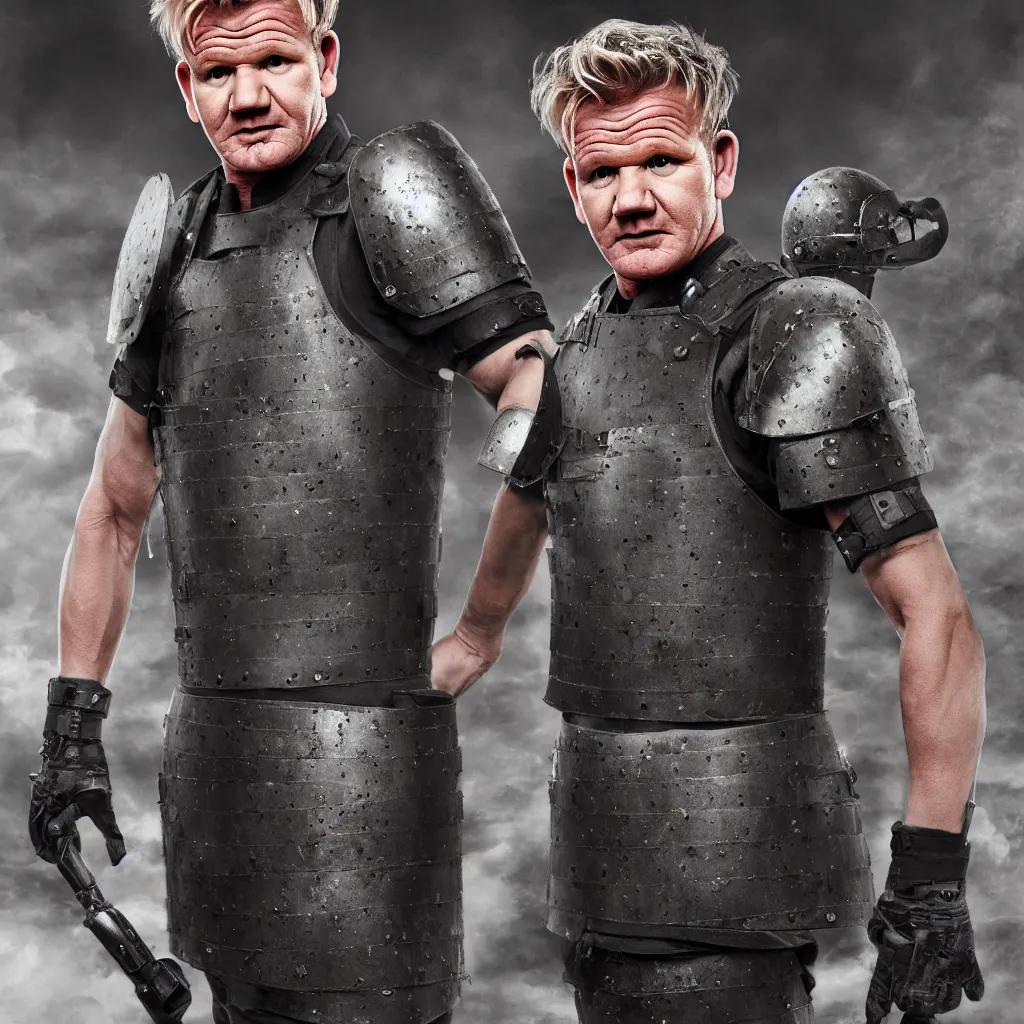 Image similar to gordon ramsay wearing combat armor, soviet russia, very detailed, realistic, 4 k