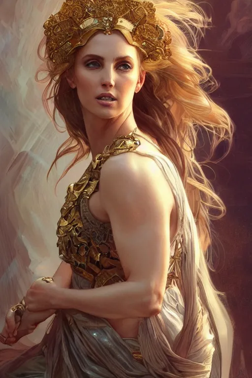 Image similar to ultra realistic illustration, a stunningly beautiful greek goddess of chaos played by chris evans and britney spears, intricate, elegant, highly detailed, digital painting, artstation, concept art, smooth, sharp focus, illustration, art by artgerm and greg rutkowski and alphonse mucha