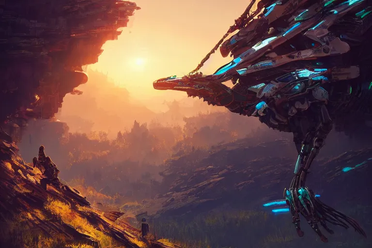 Image similar to glinthawk machine mecanical creature robot of horizon forbidden west horizon zero dawn radiating a glowing aura global illumination ray tracing hdr fanart arstation by ian pesty and alena aenami artworks in 4 k