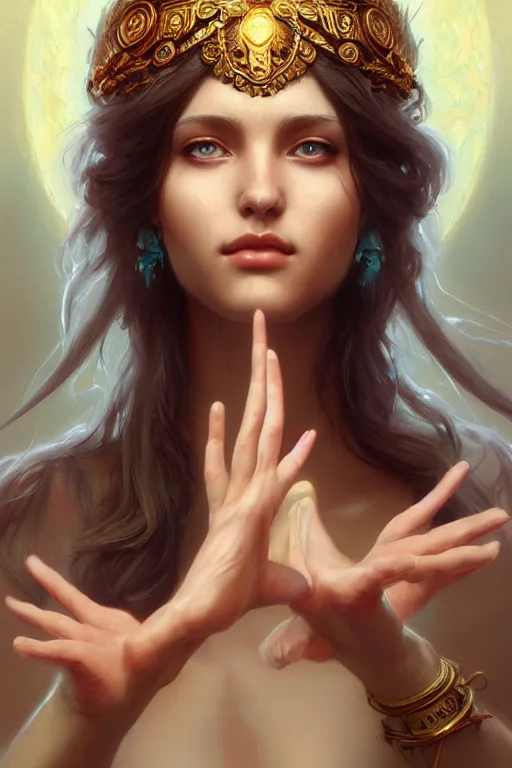 Image similar to goddess of love and peace, accurate anatomy, only two hands, highly detailed, digital painting, artstation, concept art, smooth, sharp focus, illustration, Unreal Engine 5, 8K, art by artgerm and greg rutkowski and edgar maxence