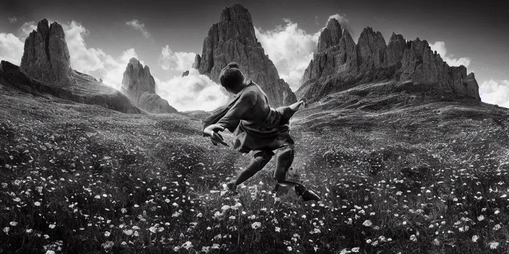 Image similar to photography of dancing with alpine tyrolean farmers transforming into root and hay monsters, edelweiss growing from their bodies, feet are roots, dolomites, alpine, detailed intricate insanely detailed octane render, 8k artistic 1920s photography, photorealistic, black and white, chiaroscuro, hd, by David Cronenberg, Raphael, Caravaggio