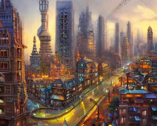 Prompt: Dream city of the past, by Kal Gajoum, Alexei Butirskiy, Michael O'Toole, cityscape, hyper detailed, vibrant, trending on artstation