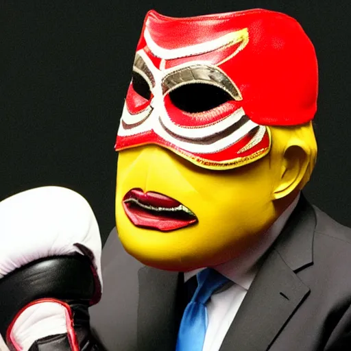 Prompt: trump as a boxeo fighter with a mexican mask.