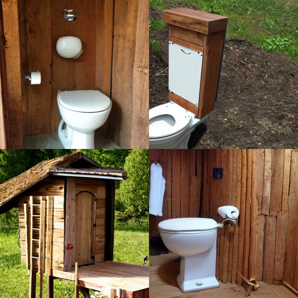 Prompt: toilet made of wood