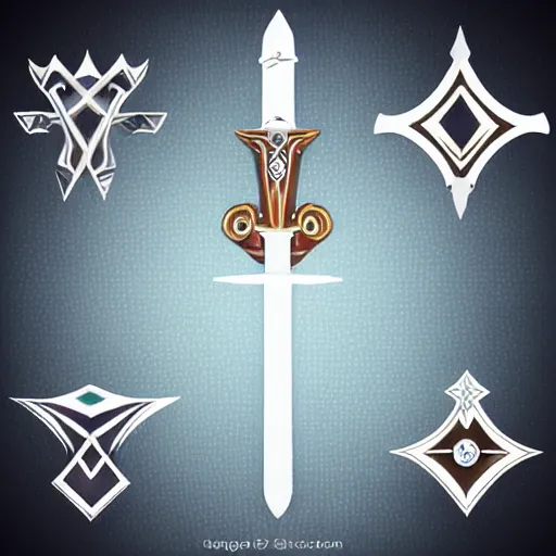 Prompt: Magical swords containing runes, diamonds and ethereal elements, stylized, clean