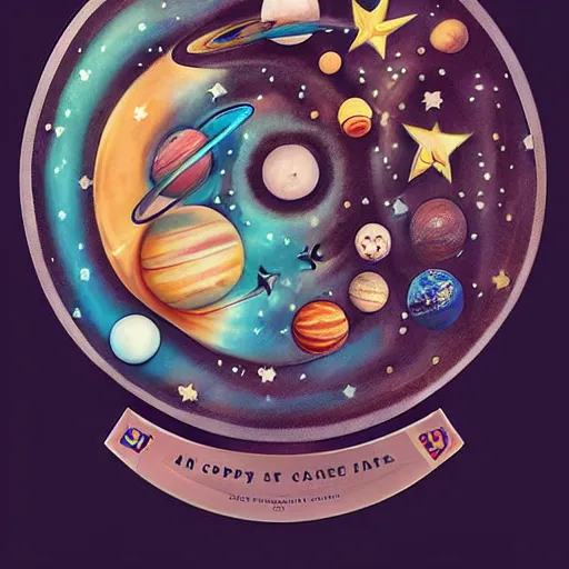 Image similar to A cake with all planets on it, behance, artstation