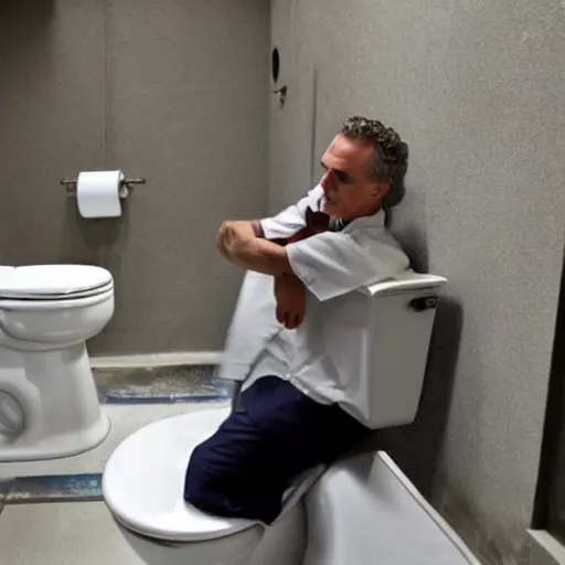 Prompt: jordan peterson hiding inside a toilet