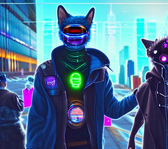 Image similar to high - resolution photograph from a cyberpunk era furry fandom convention ( midwest furfest 2 0 4 7 ), taking place after the genetic revolution and quantum singularity. photorealistic.