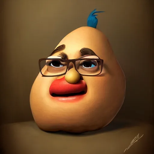 Image similar to teteaclaquestv mr potato head caricature, artgem, digital painting, color painting, hyperrealistic, concept art, oil painting, masterpiece, concept art, trending on deviantart, realistic and detailed face, highly detailed, high quality, 8 k, soft lighting, fancy colors, fantasy, cinematic, high coherence