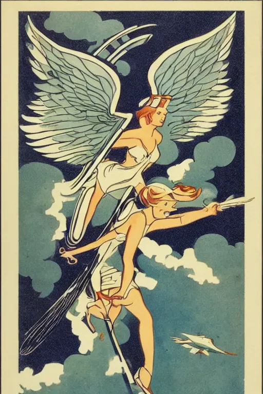 Image similar to a valkyrie taking flight, art deco