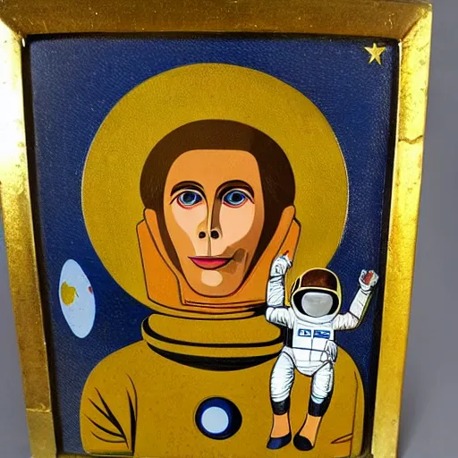 Prompt: 1960s space age astronaut monkey Byzantine religious icon