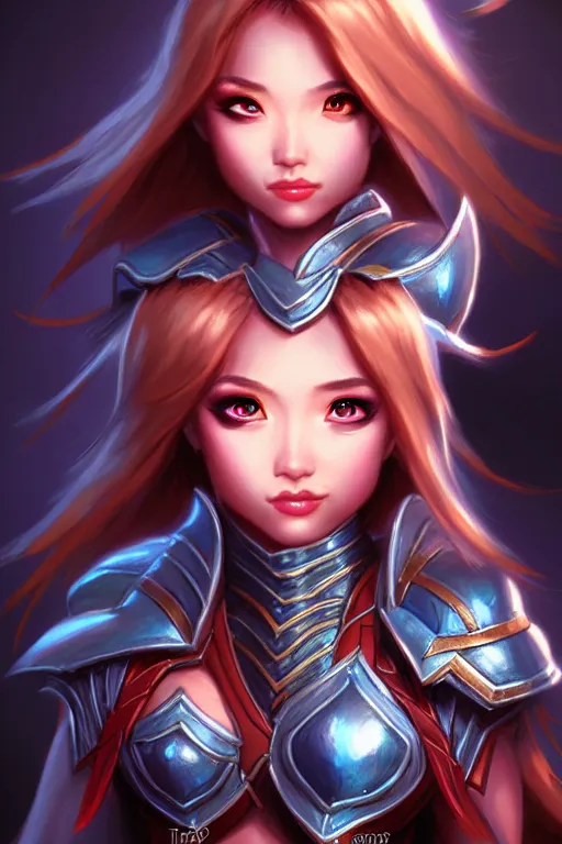 Prompt: young sakimi chan, fantasy armor, detailed face, dynamic lighting, tony sart