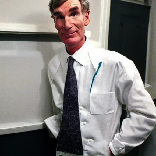 Image similar to Bill nye stuck in the backrooms, high quality