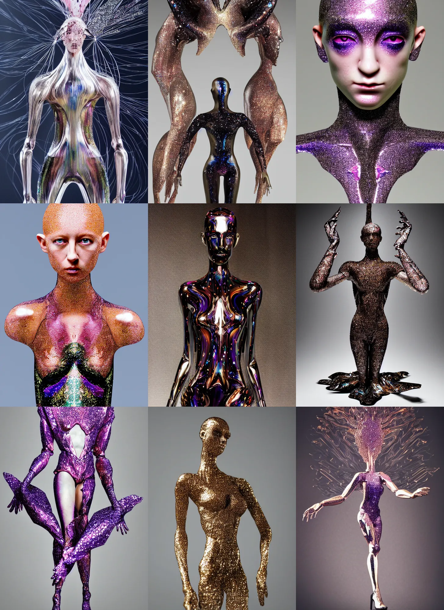 Prompt: iris van herpen isolated vinyl figure magical girl explosive couture, figure photography, dynamic pose, holographic undertones, motion shapes color design, glitter accents on figure, anime stylized, sharp focus, accurate fictional human proportions, defined face, high delicate defined details, ethereal lighting