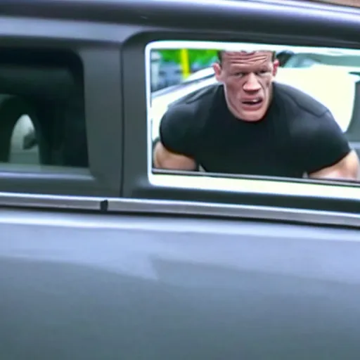 Image similar to CCTV footage of John Cena stealing a car