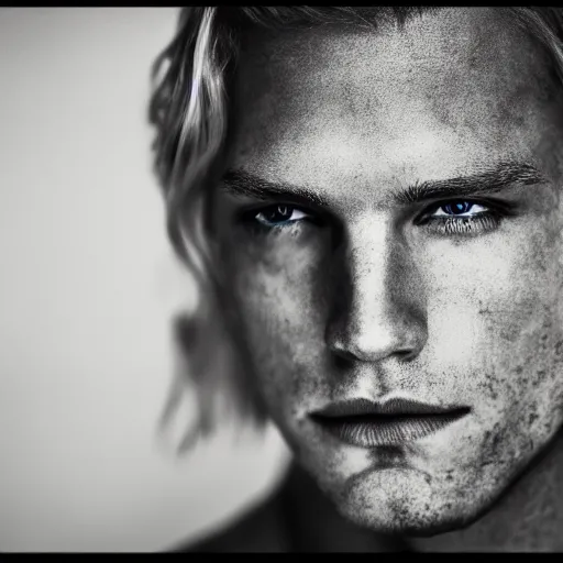 Image similar to color portrait of a beautiful blue eyed blond white male model By Emmanuel Lubezki