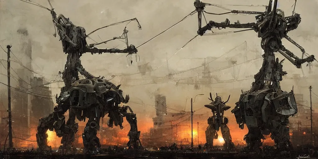 Image similar to tokyo, war of the worlds, giant mech, human soldiers, intense fighting, glowing lights! digital painting, very detailed, art by jakub rozalski