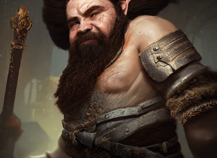 Image similar to Beautiful art portrait of a male dwarf warrior in a dark mystical dark dungeon setting, unreal 5, DAZ, hyperrealistic, octane render, dungeons and dragons, dynamic lighting