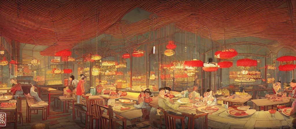 Image similar to a beautiful hyperdetailed render of roasted string hotpot restaurant restaurant yan'an small shop, simple style, from china, with merchant logo, simple structure, surrealistic, chinese style, victo ngai, james jean, denoise, deblurring