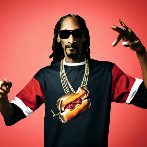 Image similar to photo of snoop dog in a hotdog costume, 8 k