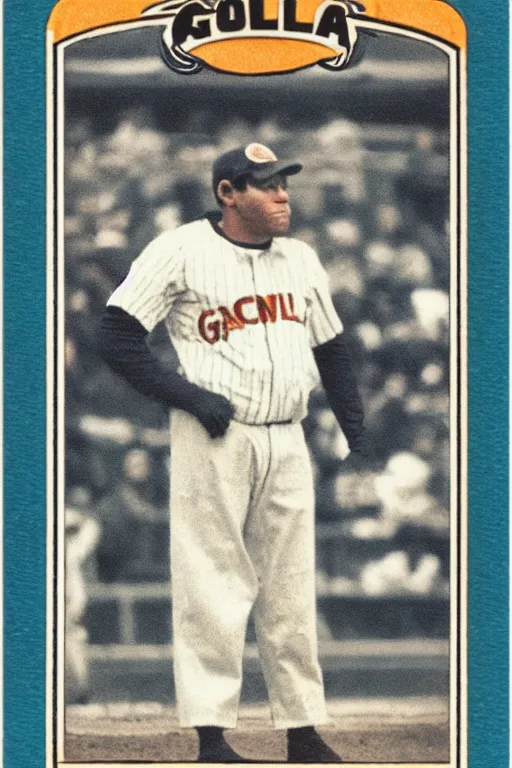 Image similar to baseball card of a gorilla wearing a striped jersey
