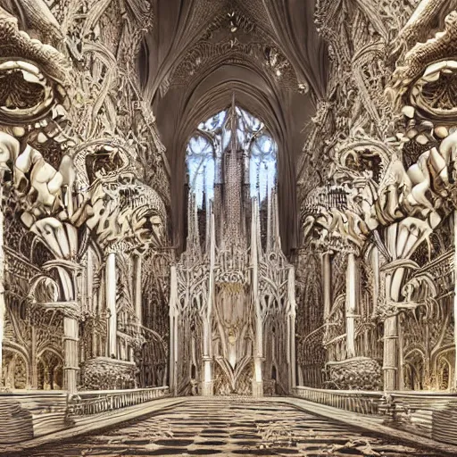 Prompt: a hyperrealistic 3 d painting of a delicate ivory sculpture of an ornate detailed cathedral populated by mandelbrot fractals by android jones, micro detail, unreal engine, volumetric lighting, dramatic lighting, psychedelic, octane renderer, catholicpunk, glowing, white color scheme, photorealistic, physically based rendering, angelic, colorful, carved soap, trending on cgsociety