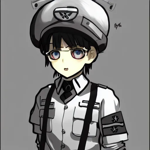 Image similar to beautiful little boy in nazi uniform posing. made in abyss art style, inspired by kris from deltarrune, cute detailed artwork, anatomically correct, soft details, ilya kuvshinov, reflection, perfect composition, portrait, illumination, digital art, detailed anime soft face, symmetrical face