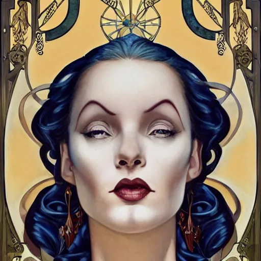 Image similar to an art nouveau, ( streamline moderne ), multi - ethnic and multi - racial portrait in the style of anna dittmann and donato giancola and charles dulac. very large, clear, expressive, and intelligent eyes. symmetrical, centered, ultrasharp focus, dramatic lighting, photorealistic digital matte painting, intricate ultra detailed background.