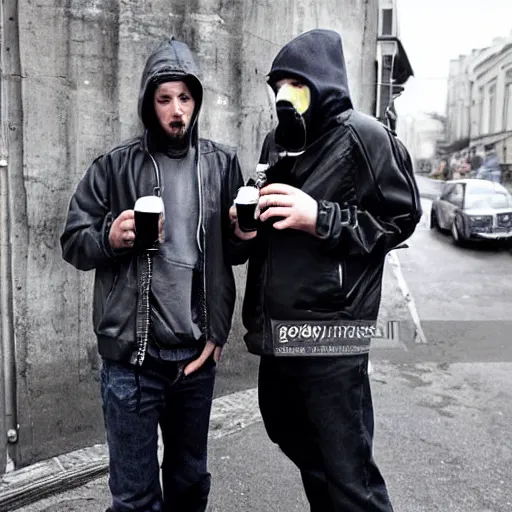 two thugs smoking and drinking in the street wearing | Stable Diffusion ...