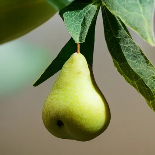 Prompt: a pear with the face and legs of a tardigrade