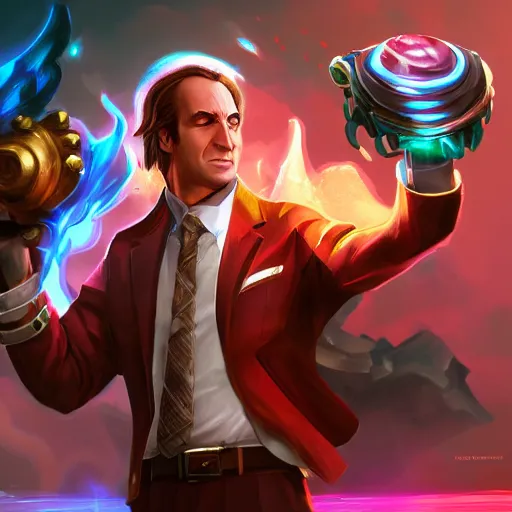 Prompt: saul goodman as a champion in league of legends, character design, champion showcase, screenshot, riot games, artstation