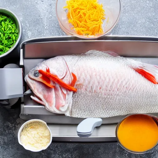 Image similar to fish being cut in a food processor