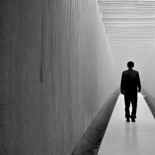 Image similar to a man alone in a city by tadao ando