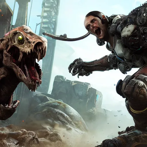 Prompt: veloceraptor in gears of war destiny 2 overwatch witcher 3 god of war tomb raider cyberpunk 2 0 7 7 doom, highly detailed, extremely high quality, hd, 4 k, professional photographer, 4 0 mp, lifelike, top - rated, award winning, realistic, detailed lighting, detailed shadows, sharp, edited, corrected, trending