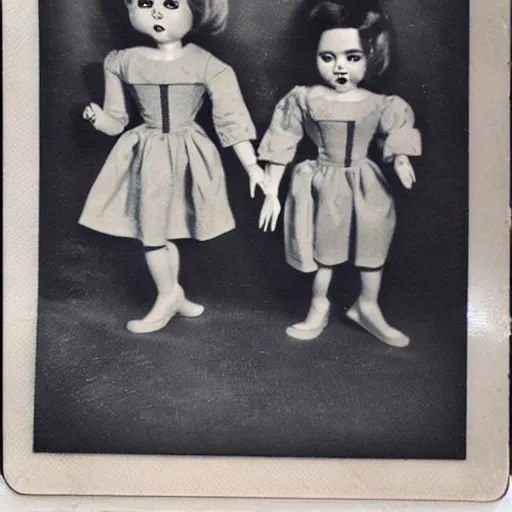 Image similar to 1 9 5 0 s, evil dolls jump scaring, doll phobia, horror, polaroid,